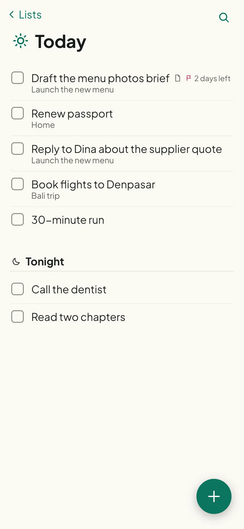 Sorted on a phone: the Today list.